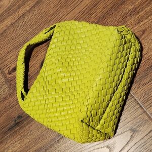 Woven Leather Hobo Bag - Lime Green